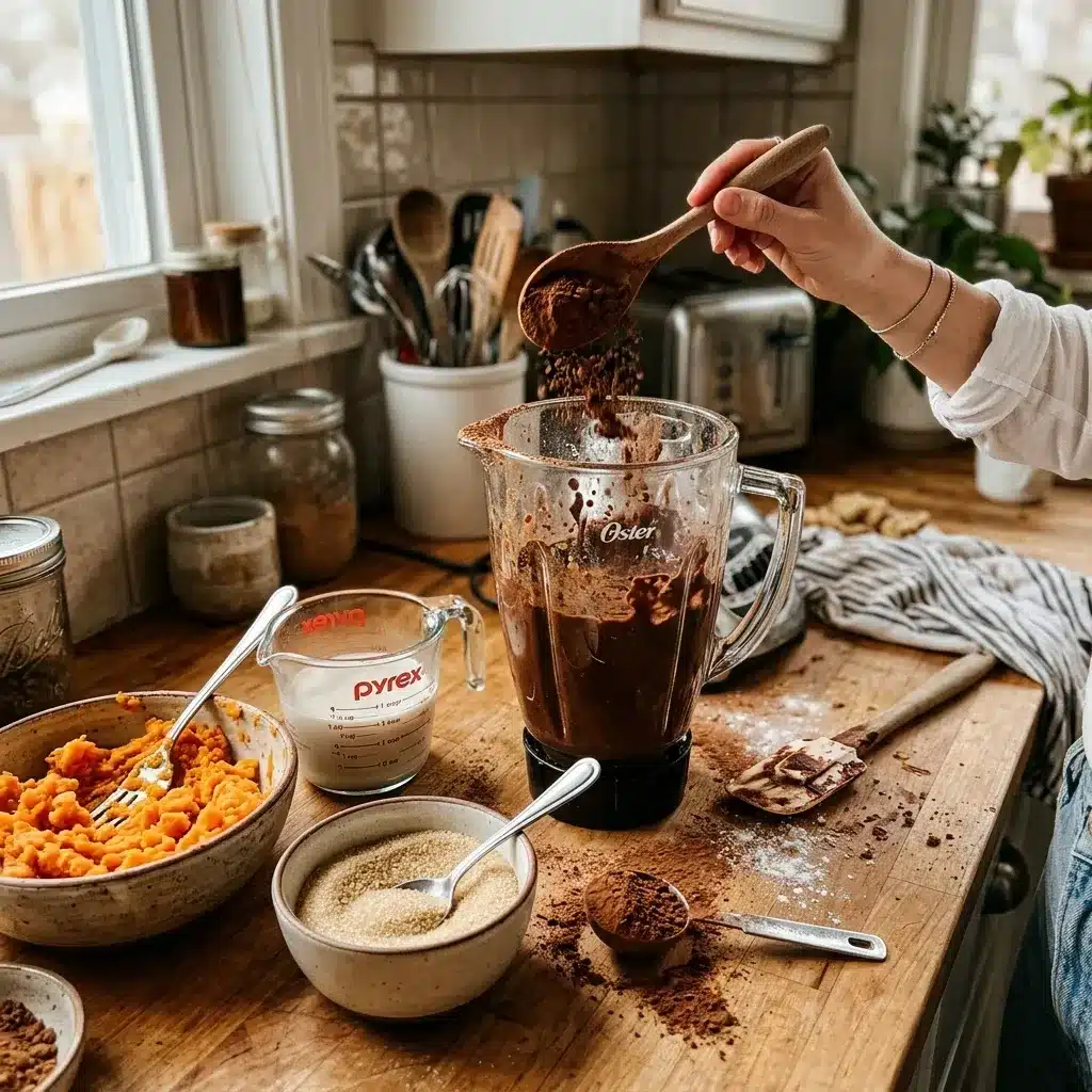 Brownie vegano de liquidificador feito com batata doce