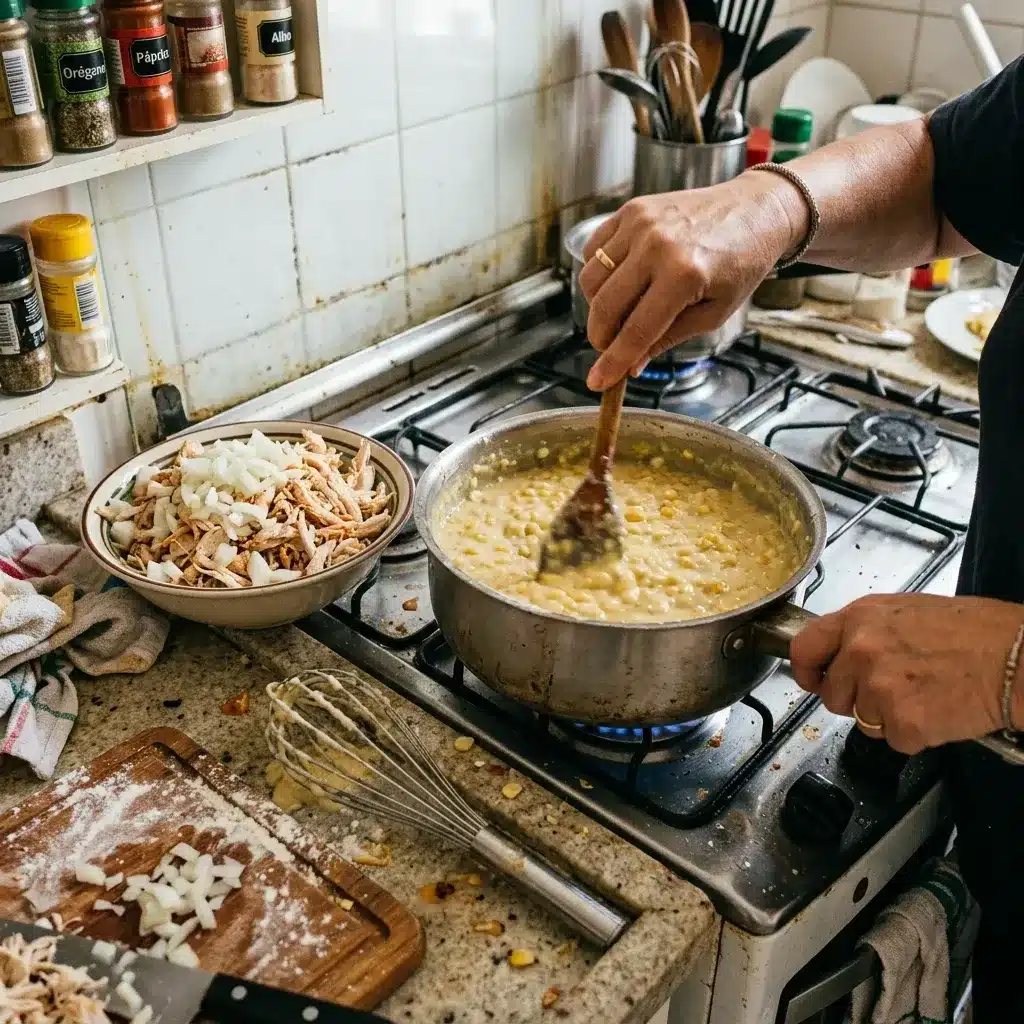 Lasanha de frango com creme de milho