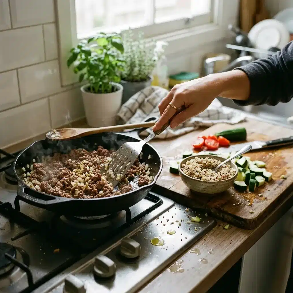 Marmita de Carne Moída com Quinoa e Abobrinha