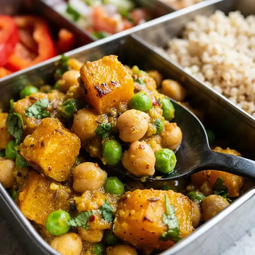 Marmita Vegetariana de Grão-de-bico com Abóbora e Ervilha