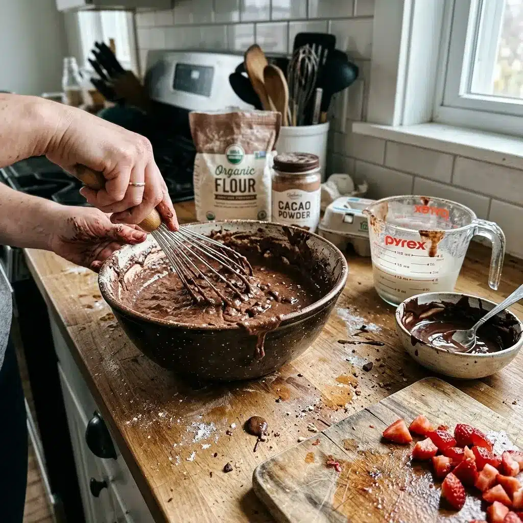 Panqueca de Chocolate 70% com Morango.