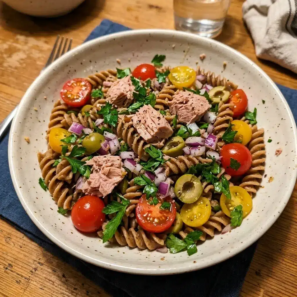 Salada de macarrão integral com atum e tomate-cereja