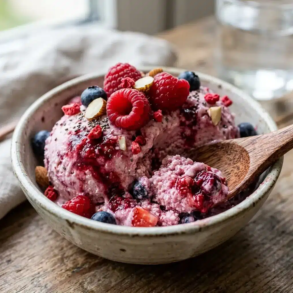 Sorvete Fit de Cottage com Frutas Vermelhas (Zero Lactose)