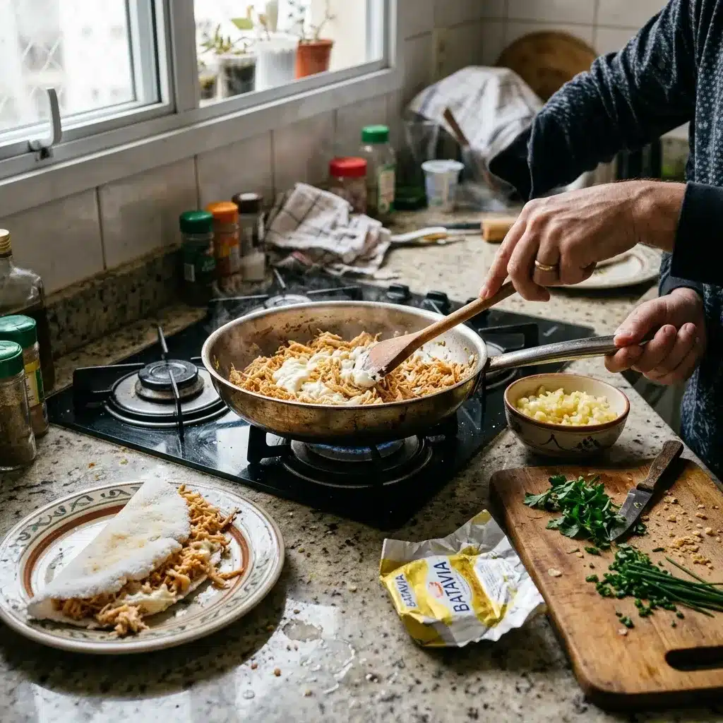 Tapioca de frango desfiado com requeijão