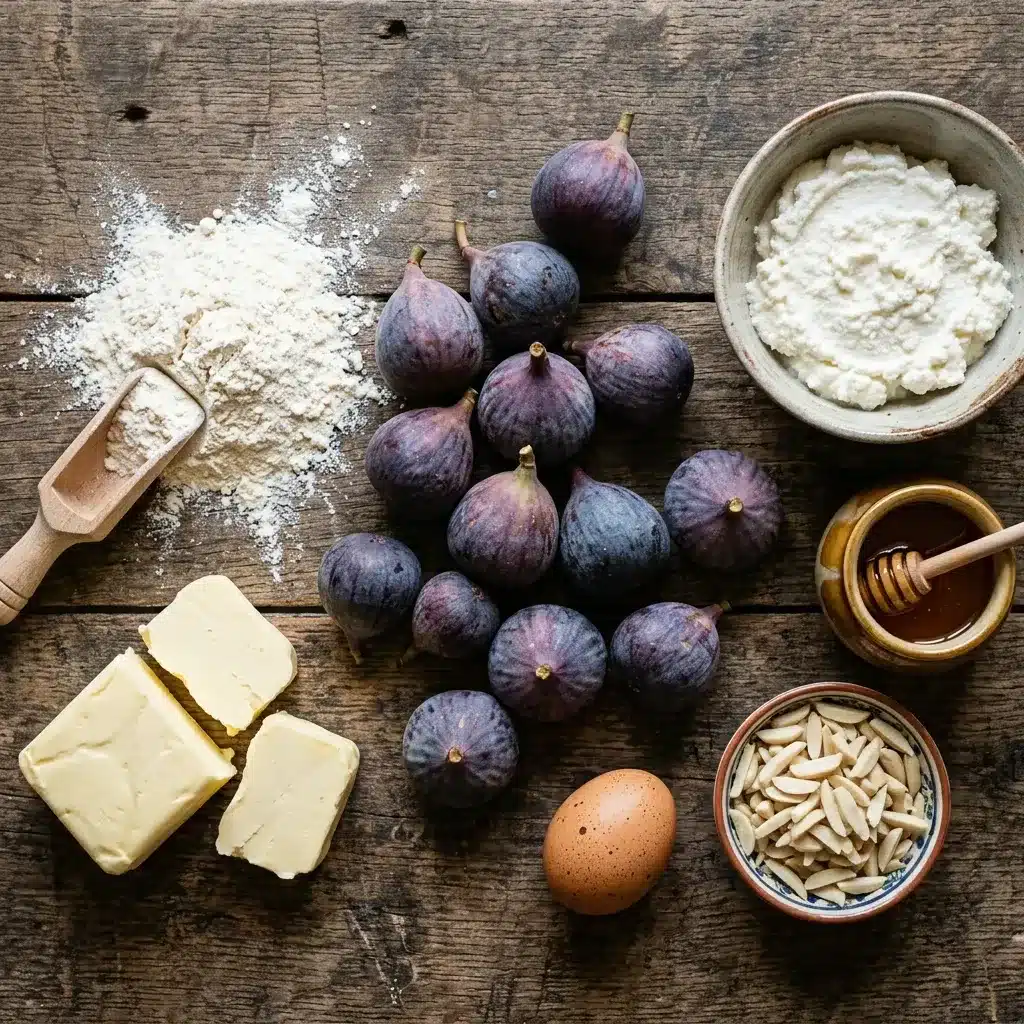 Tarte de figos, ricotta, mel e amêndoa