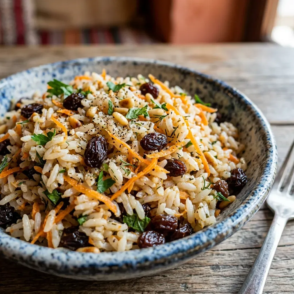 Arroz à Grega com Uva-passa e Cenoura Ralada (tradicional)