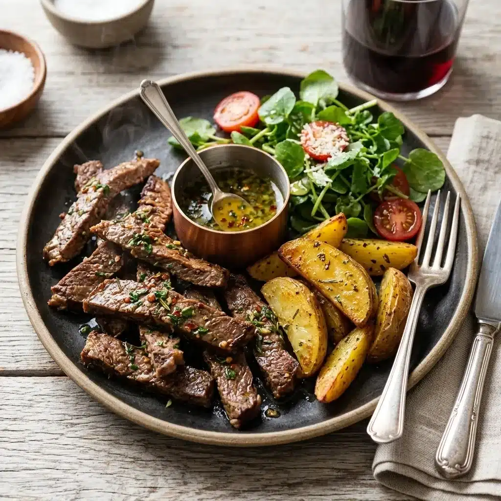 bife no alho e batata na frigideira