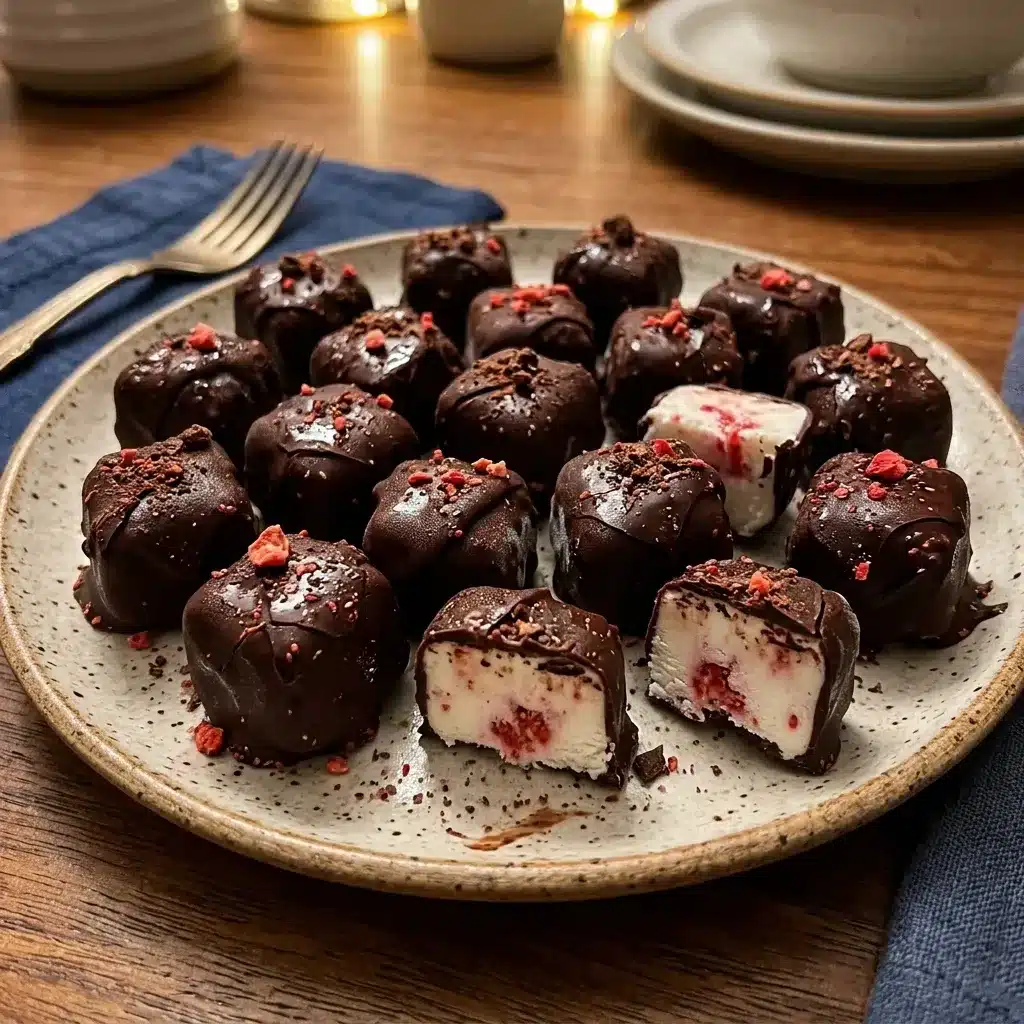 Cubinhos de iogurte com morango e chocolate