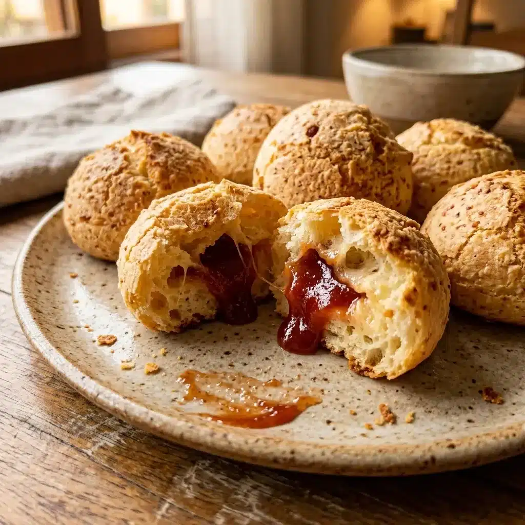 Pão de Queijo Fit de Batata Doce Recheado com Goiabada (doce)
