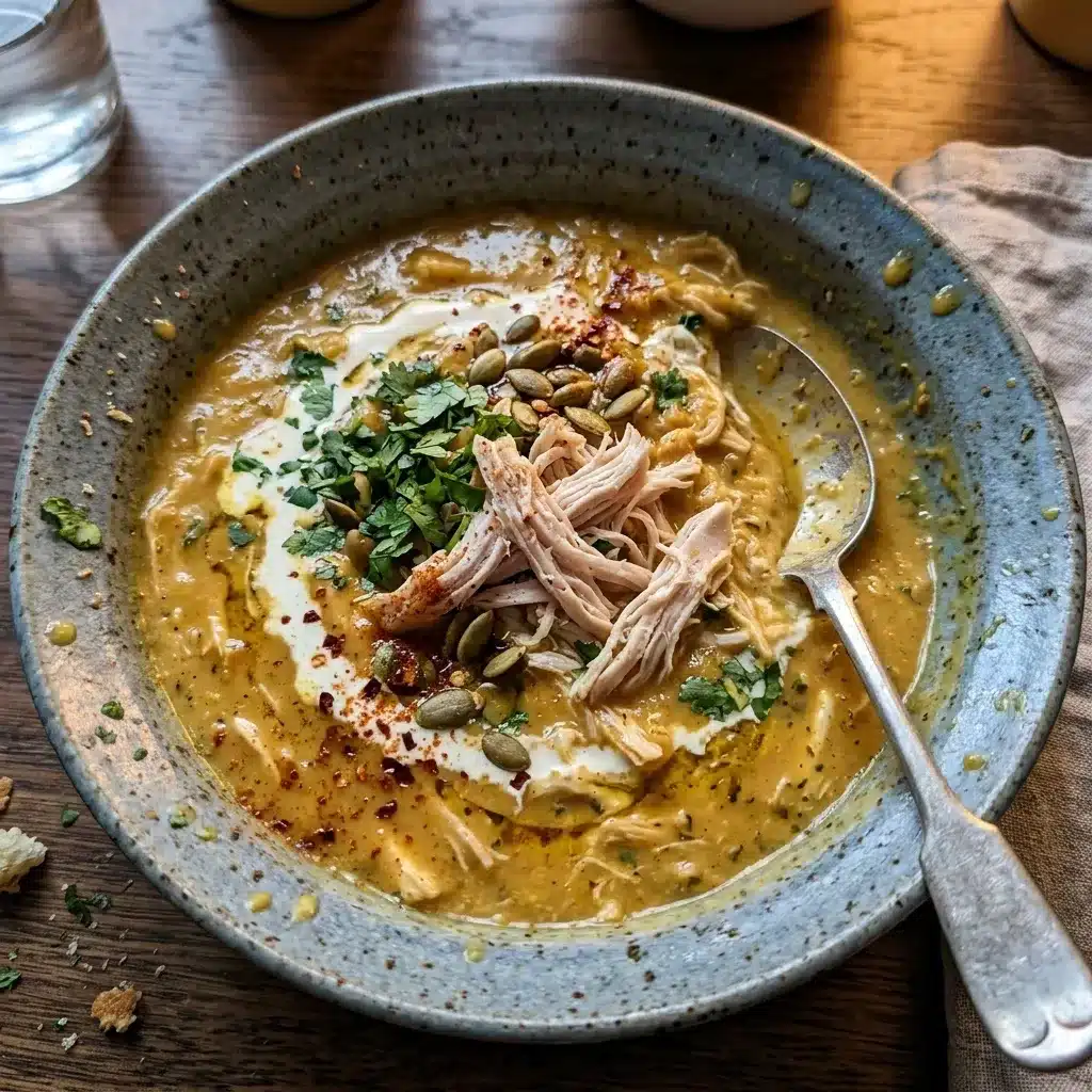 Sopa de Abóbora com Curry e Frango Desfiado