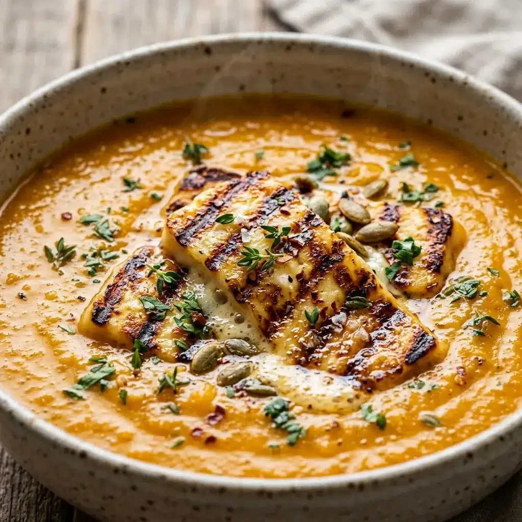 Sopa de Abóbora com Queijo Coalho Grelhado por cima