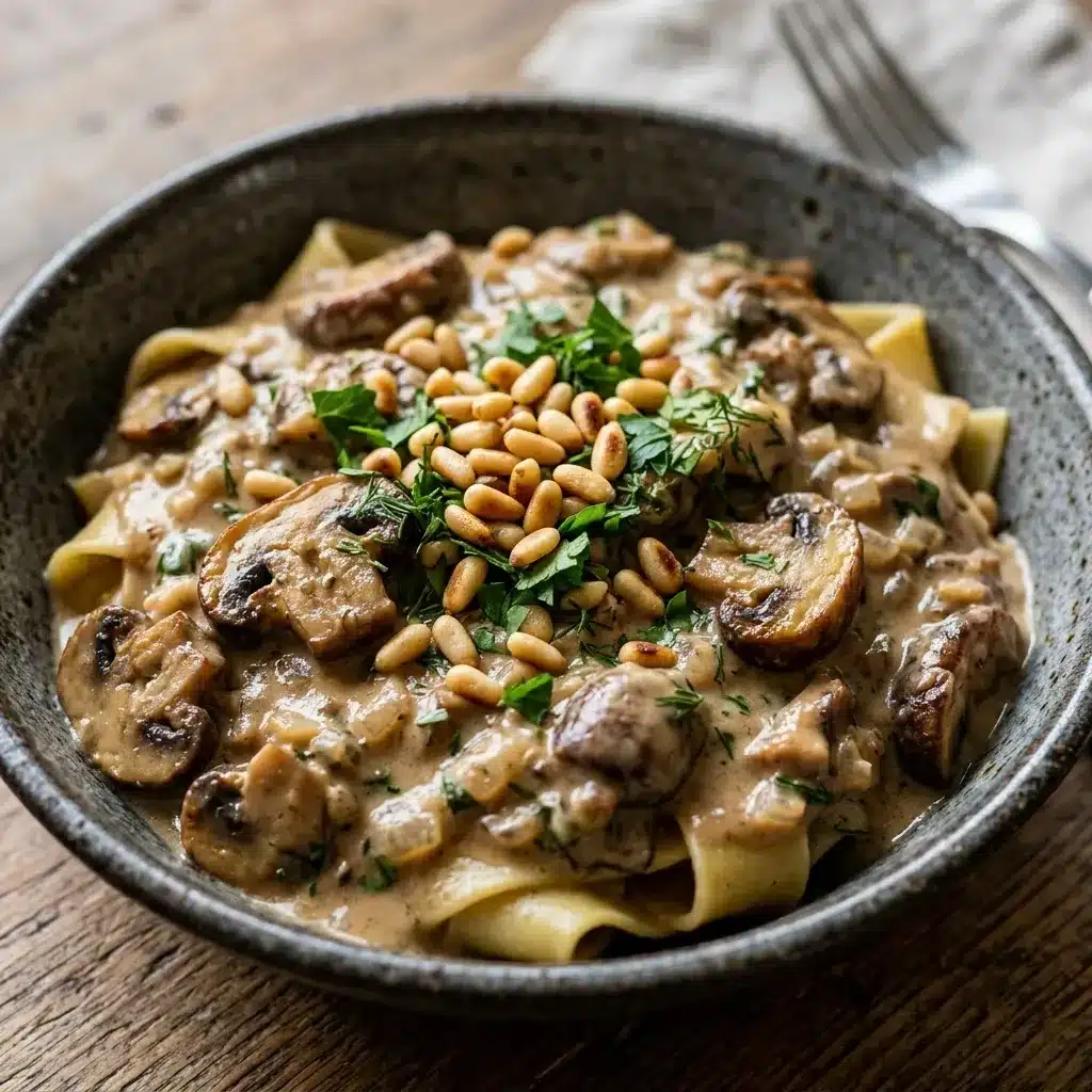 Strogonoff de Cogumelos Paris com Pinhão (versão vegana/vegetariana)