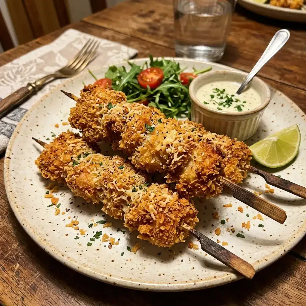 Espetinho de Frango Crocante com Panko e Parmesão