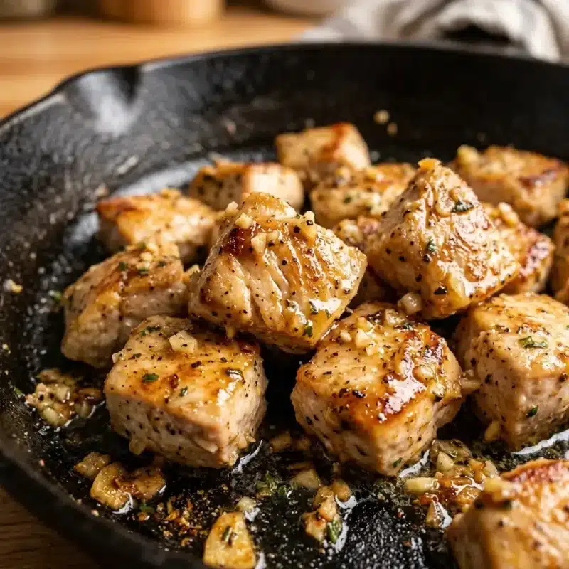 Cubos de frango com manteiga de alho