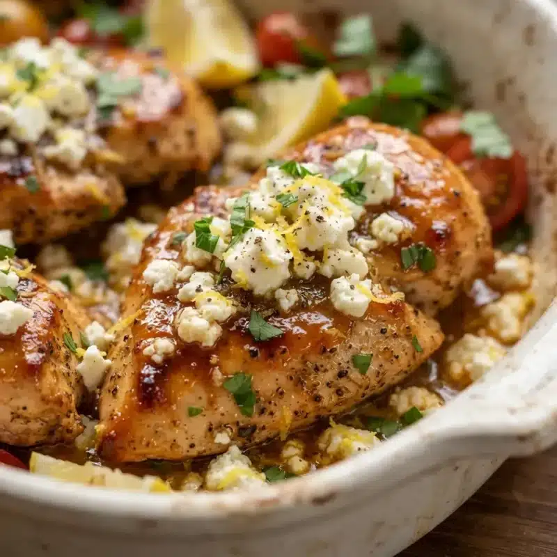 Frango com mel, limão e queijo feta