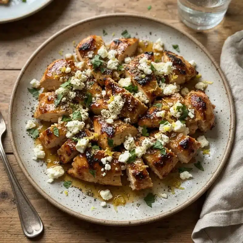 Frango com mel, limão e queijo feta